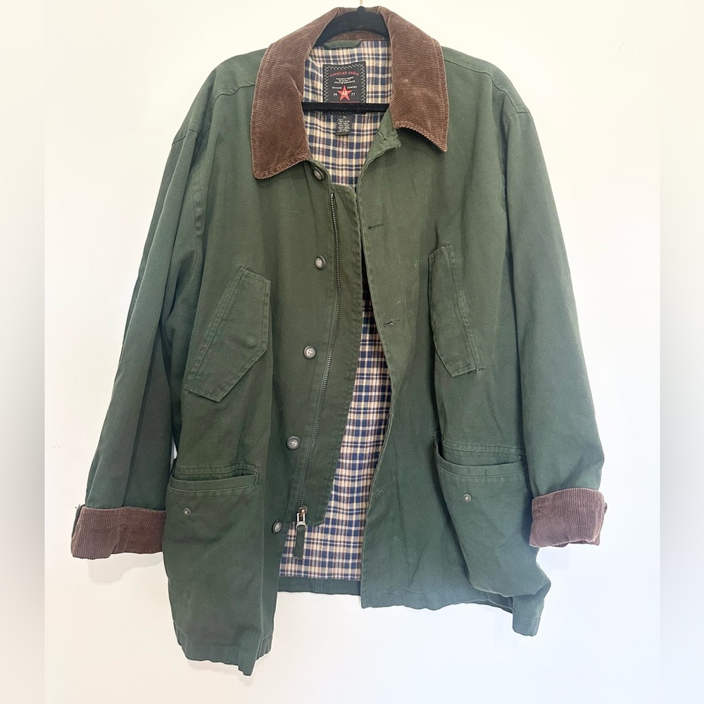American Eagle Outfitters Green Jacket with Brown Corduroy Collar